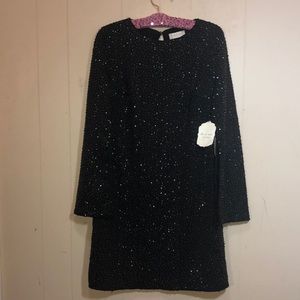 Black Sequin w/ Gold beading!! Bell sleeves! NWT